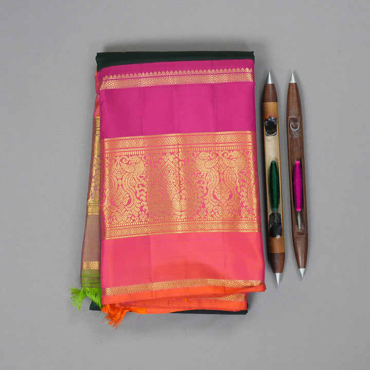 Hayagrivas Handloom Bottle Green Kanjivaram Silk Saree with Ganga Jamuna Border KBF334E4-1