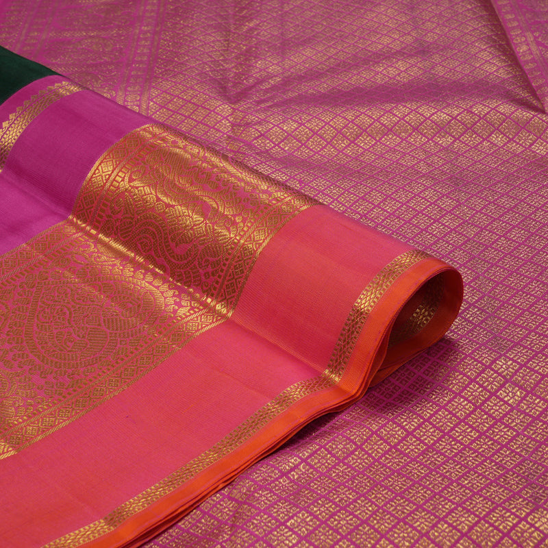 Hayagrivas Handloom Bottle Green Kanjivaram Silk Saree with Ganga Jamuna Border KBF334E4-1