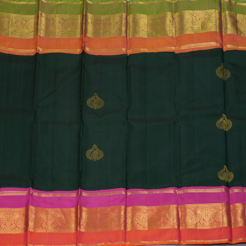 Hayagrivas Handloom Bottle Green Kanjivaram Silk Saree with Ganga Jamuna Border KBF334E4-1