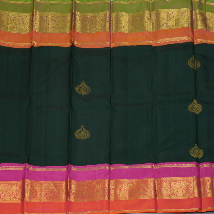 Hayagrivas Handloom Bottle Green Kanjivaram Silk Saree with Ganga Jamuna Border KBF334E4-1