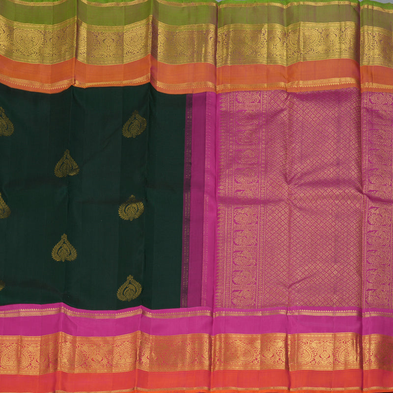 Hayagrivas Handloom Bottle Green Kanjivaram Silk Saree with Ganga Jamuna Border KBF334E4-1