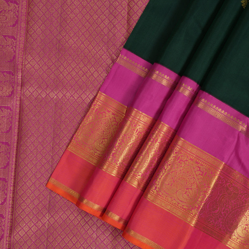 Hayagrivas Handloom Bottle Green Kanjivaram Silk Saree with Ganga Jamuna Border KBF334E4-1