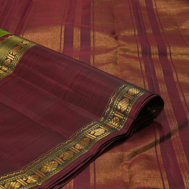 Hayagrivas Handloom Leaf Green Kanjivaram Silk Saree with Ganga Jamuna Border KBF334E5-1
