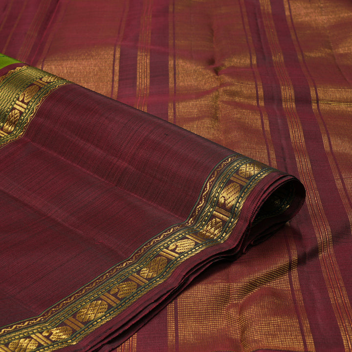 Hayagrivas Handloom Leaf Green Kanjivaram Silk Saree with Ganga Jamuna Border KBF334E5-1