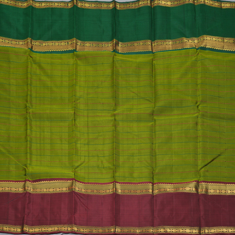 Hayagrivas Handloom Leaf Green Kanjivaram Silk Saree with Ganga Jamuna Border KBF334E5-1