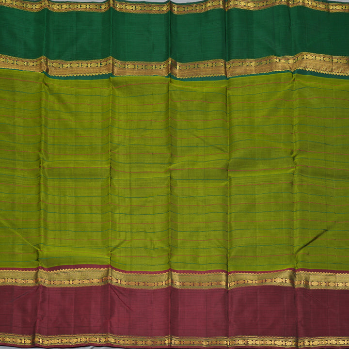 Hayagrivas Handloom Leaf Green Kanjivaram Silk Saree with Ganga Jamuna Border KBF334E5-1