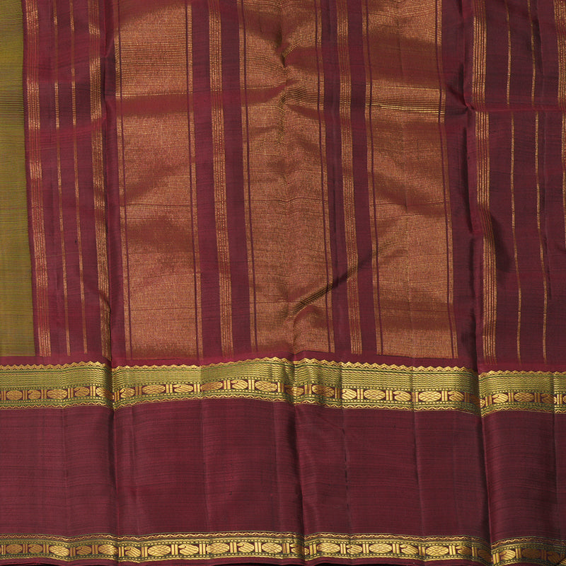 Hayagrivas Handloom Leaf Green Kanjivaram Silk Saree with Ganga Jamuna Border KBF334E5-1