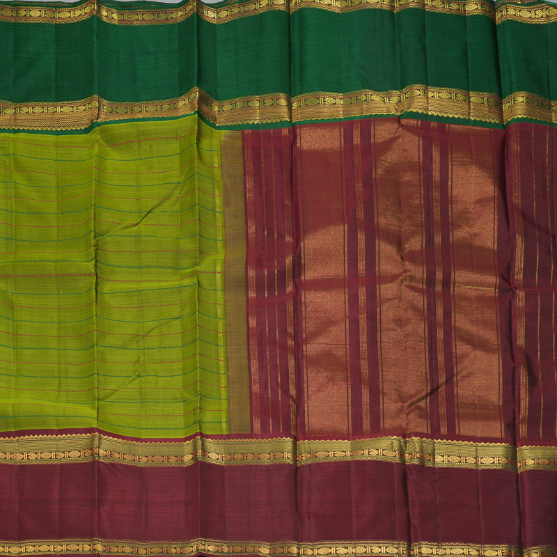 Hayagrivas Handloom Leaf Green Kanjivaram Silk Saree with Ganga Jamuna Border KBF334E5-1