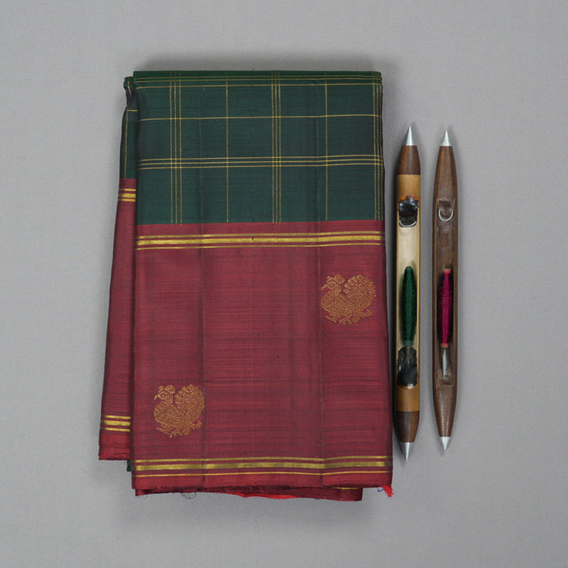 Hayagrivas Handloom Bottle Green Kanjivaram Silk Saree with Maroon Border KBF335E3-1