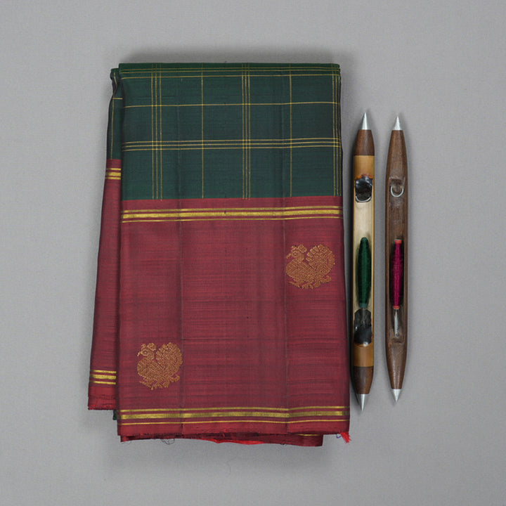 Hayagrivas Handloom Bottle Green Kanjivaram Silk Saree with Maroon Border KBF335E3-1
