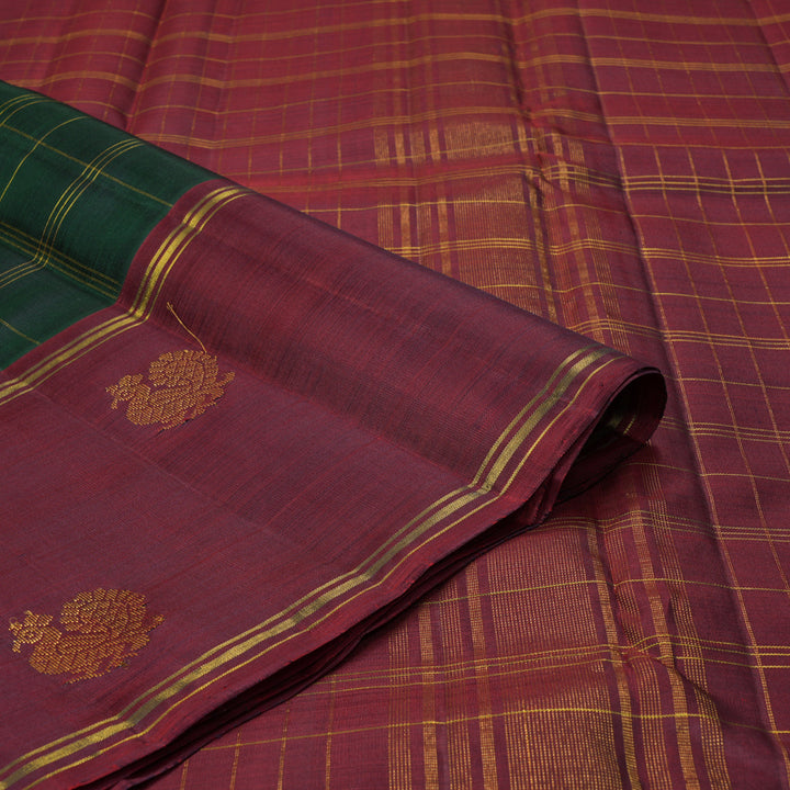 Hayagrivas Handloom Bottle Green Kanjivaram Silk Saree with Maroon Border KBF335E3-1