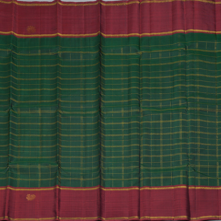 Hayagrivas Handloom Bottle Green Kanjivaram Silk Saree with Maroon Border KBF335E3-1