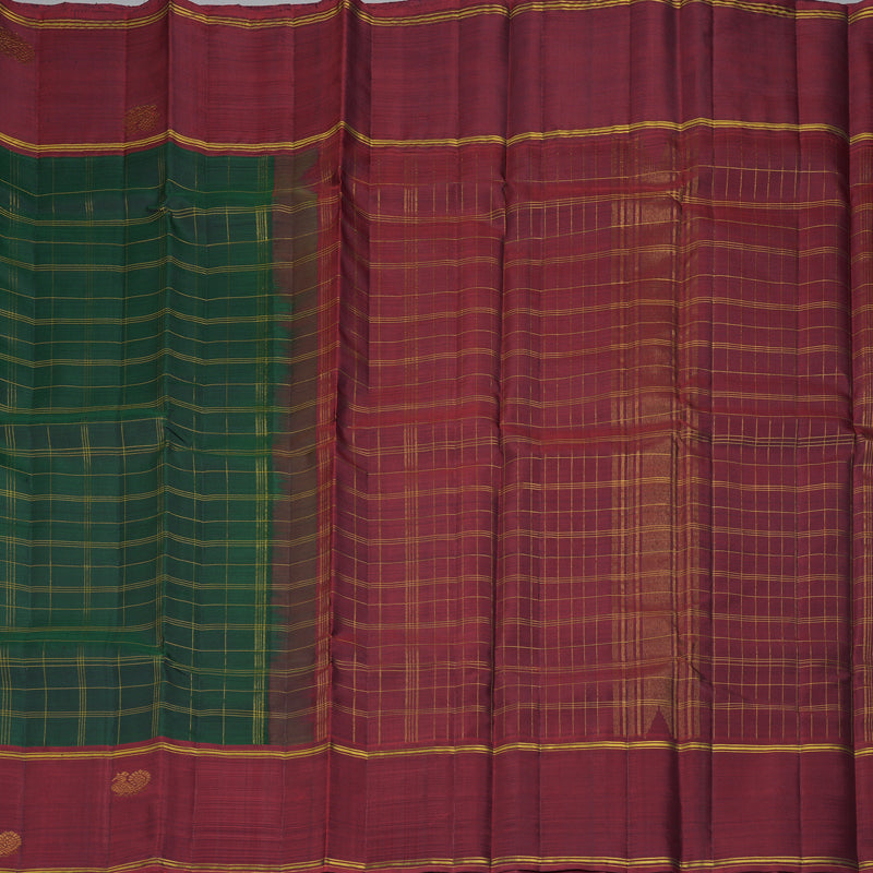 Hayagrivas Handloom Bottle Green Kanjivaram Silk Saree with Maroon Border KBF335E3-1