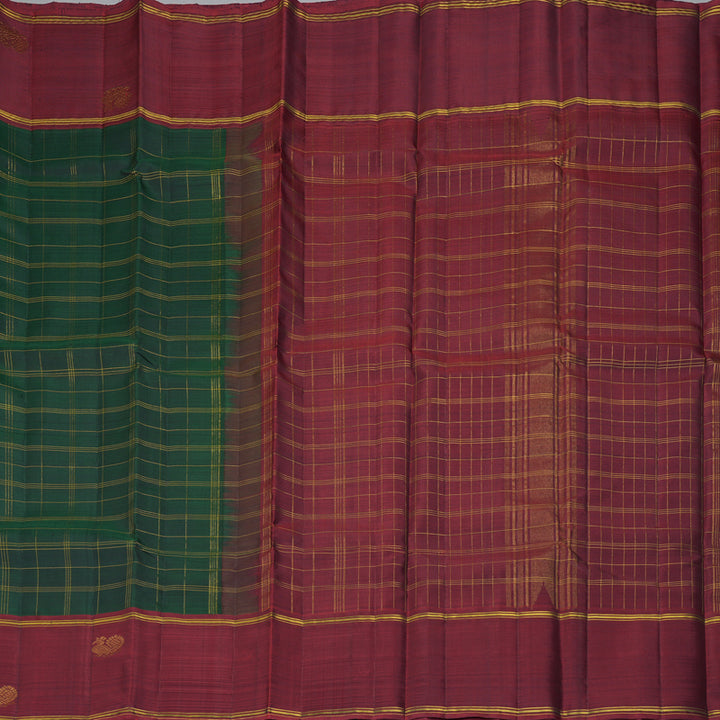 Hayagrivas Handloom Bottle Green Kanjivaram Silk Saree with Maroon Border KBF335E3-1