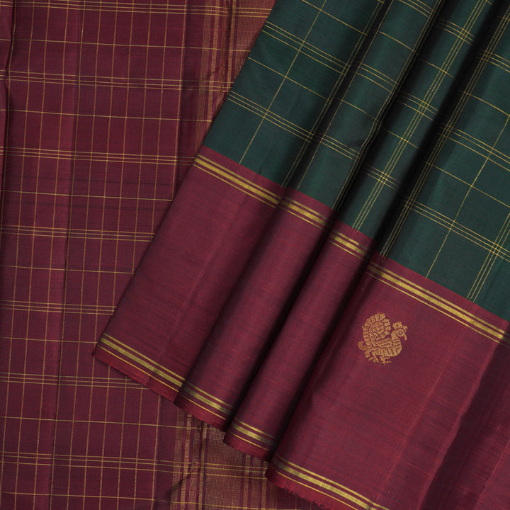 Hayagrivas Handloom Bottle Green Kanjivaram Silk Saree with Maroon Border KBF335E3-1