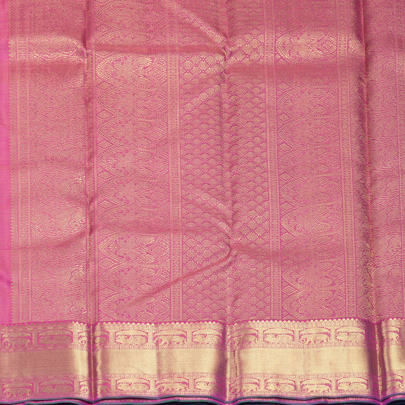 Hayagrivas Handloom Orangish-Pink Kanjivaram Silk Saree with Rani Pink Border KBF337E1-1