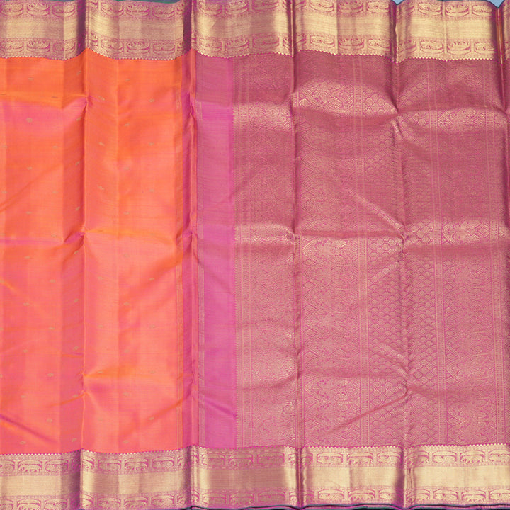 Hayagrivas Handloom Orangish-Pink Kanjivaram Silk Saree with Rani Pink Border KBF337E1-1