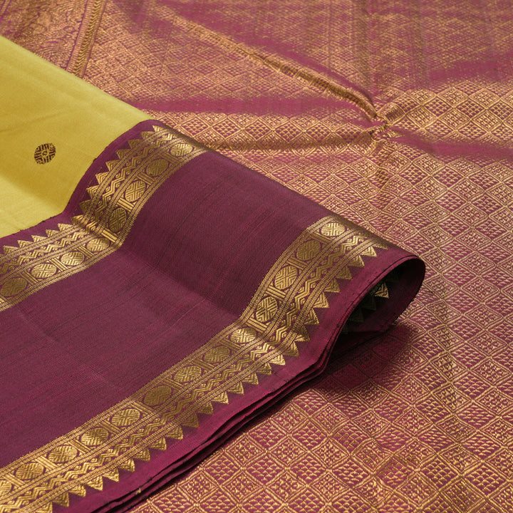 Hayagrivas Handloom Sandalwood Kanjivaram Silk Saree with Wine Border KBF341E1-1