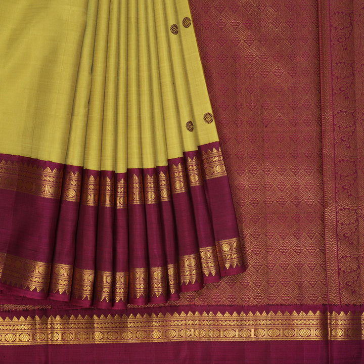 Hayagrivas Handloom Sandalwood Kanjivaram Silk Saree with Wine Border KBF341E1-1