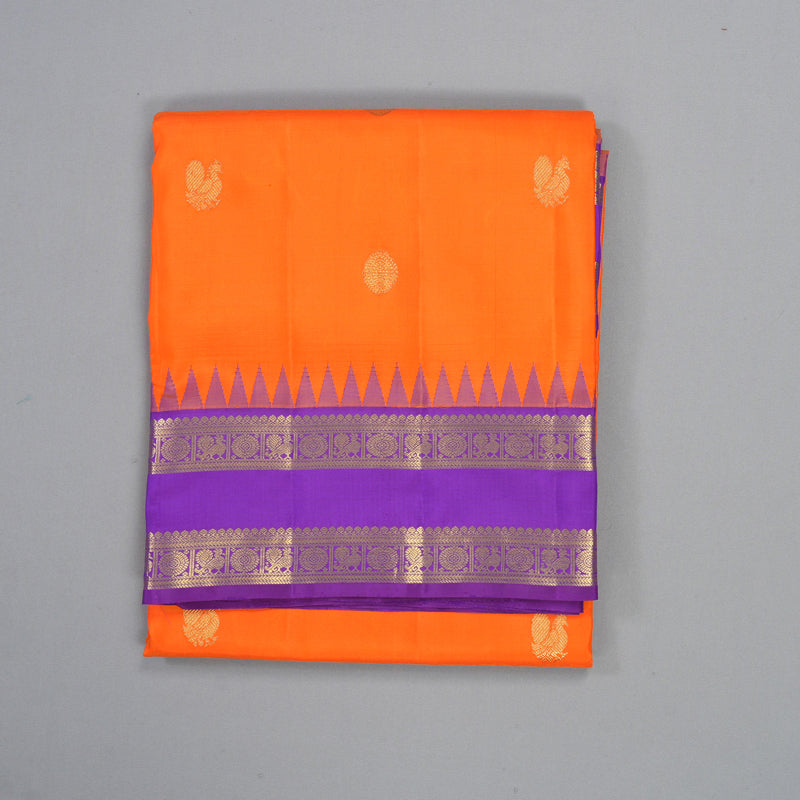 Hayagrivas Handloom Orange Ten Yards Silk Saree KBF342E2-1