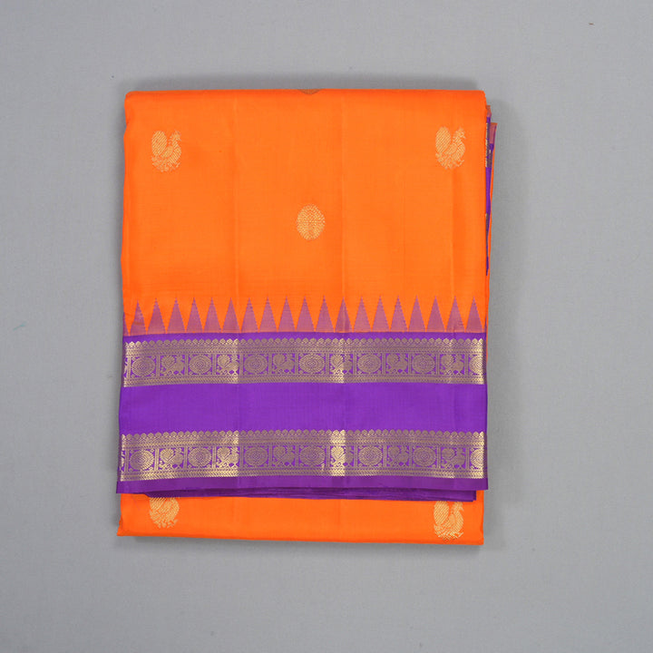 Hayagrivas Handloom Orange Ten Yards Silk Saree KBF342E2-1