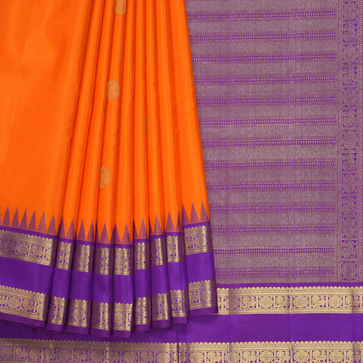 Hayagrivas Handloom Orange Ten Yards Silk Saree KBF342E2-1