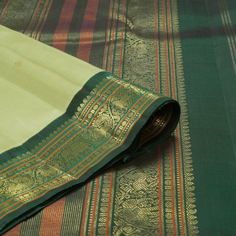 Hayagrivas Handloom Pista Green Kanjivaram Silk Saree with Bottle Green Border KBF343E10-1