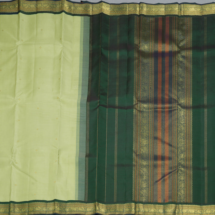 Hayagrivas Handloom Pista Green Kanjivaram Silk Saree with Bottle Green Border KBF343E10-1