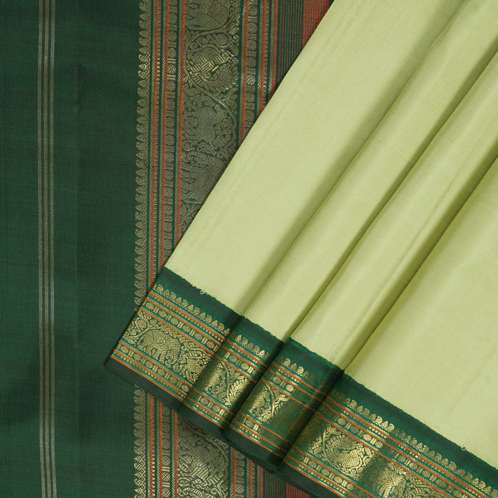 Hayagrivas Handloom Pista Green Kanjivaram Silk Saree with Bottle Green Border KBF343E10-1