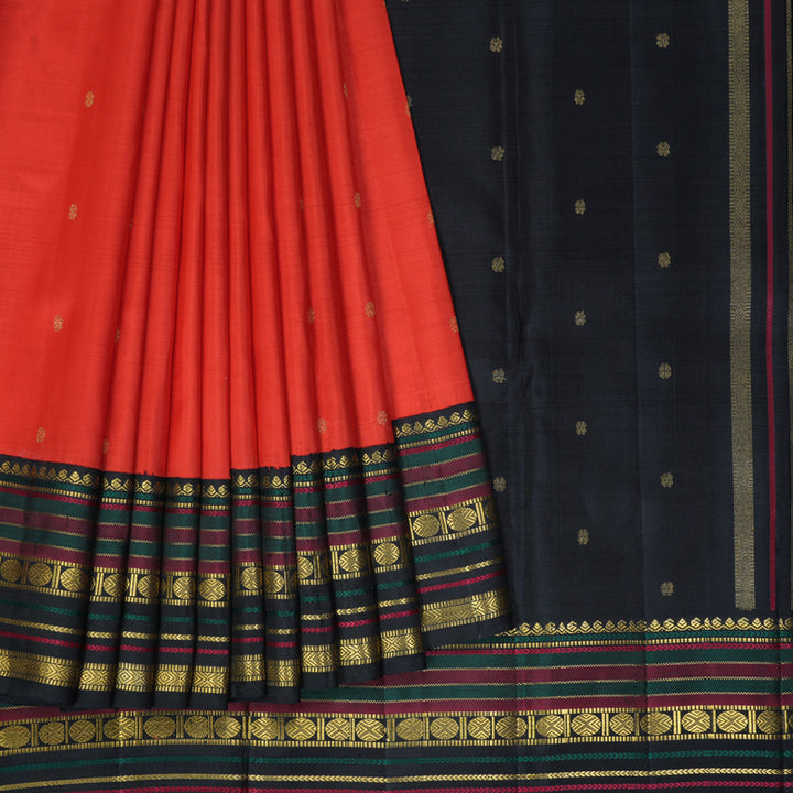 Hayagrivas Handloom Red Kanjivaram Silk Saree with Deep Snuff Border KBF343E11-1