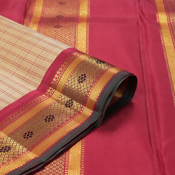Hayagrivas Handloom Beige Kanjivaram Silk Saree with Red Border KBF343E13-1