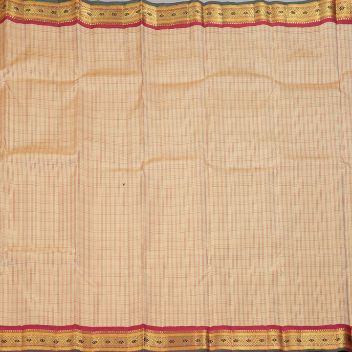 Hayagrivas Handloom Beige Kanjivaram Silk Saree with Red Border KBF343E13-1