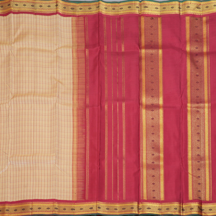 Hayagrivas Handloom Beige Kanjivaram Silk Saree with Red Border KBF343E13-1