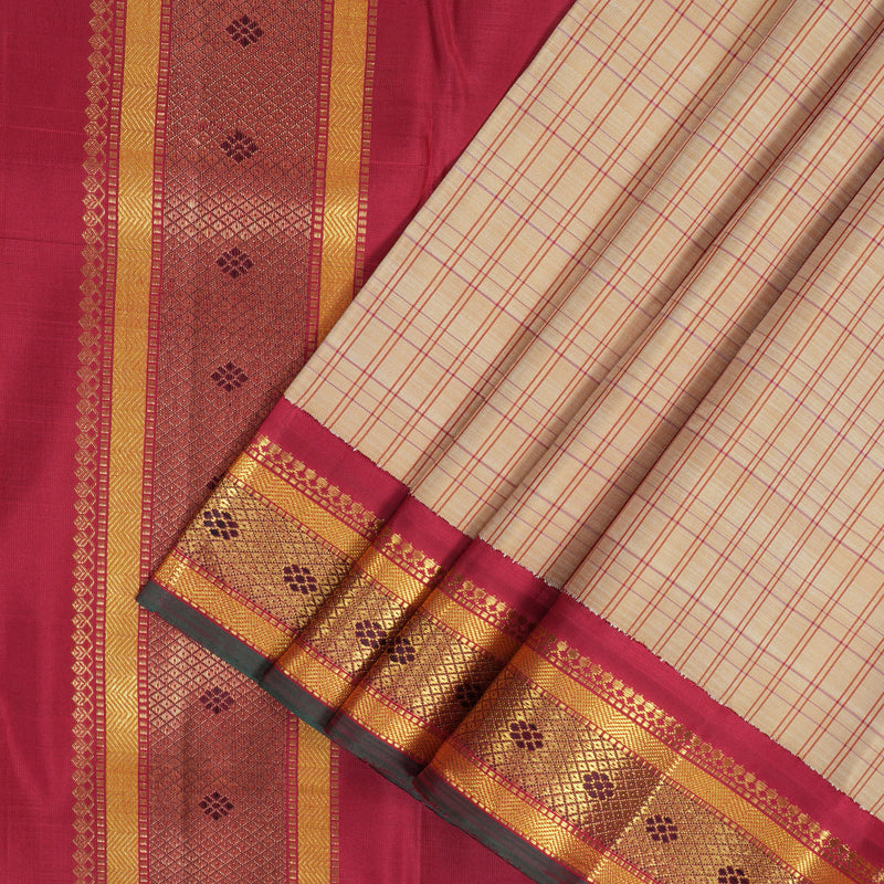 Hayagrivas Handloom Beige Kanjivaram Silk Saree with Red Border KBF343E13-1
