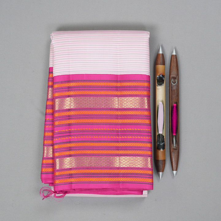 Hayagrivas Handloom Baby Pink Kanjivaram Silk Saree with Rani Pink Border KBF343E14-1