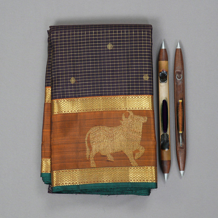 Hayagrivas Handloom Deep Nagapazham Kanjivaram Silk Saree with Rust Orange Border KBF343E16-1