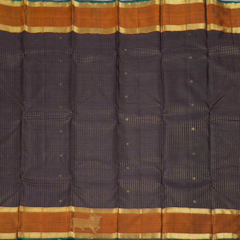 Hayagrivas Handloom Deep Nagapazham Kanjivaram Silk Saree with Rust Orange Border KBF343E16-1
