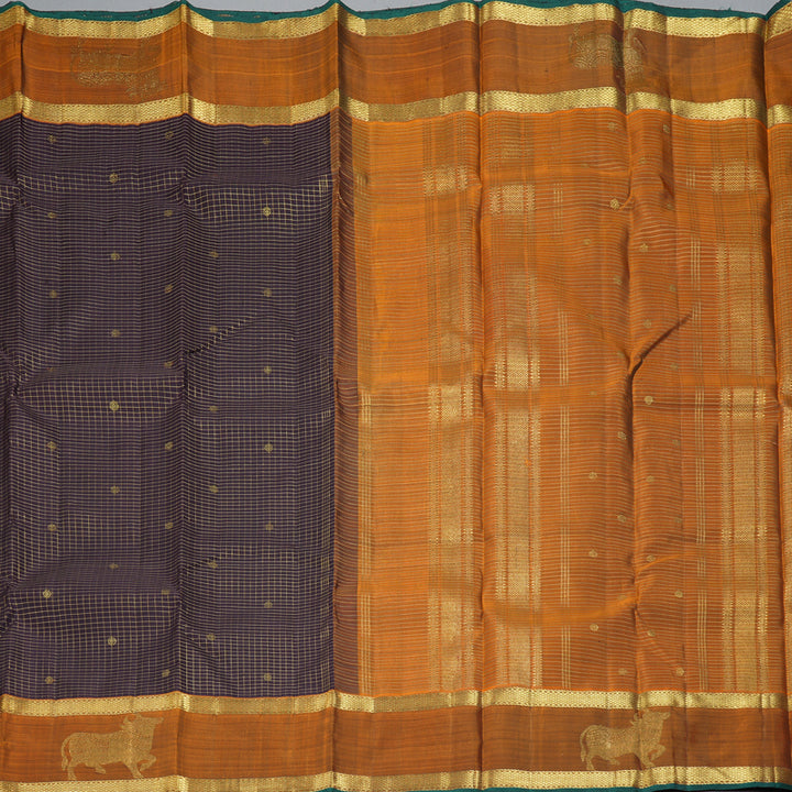 Hayagrivas Handloom Deep Nagapazham Kanjivaram Silk Saree with Rust Orange Border KBF343E16-1