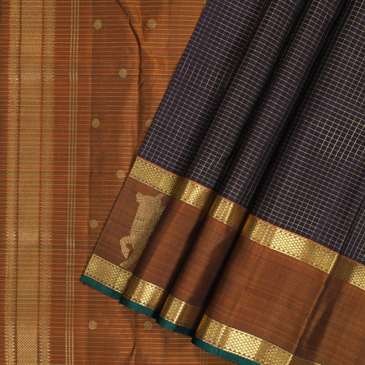 Hayagrivas Handloom Deep Nagapazham Kanjivaram Silk Saree with Rust Orange Border KBF343E16-1