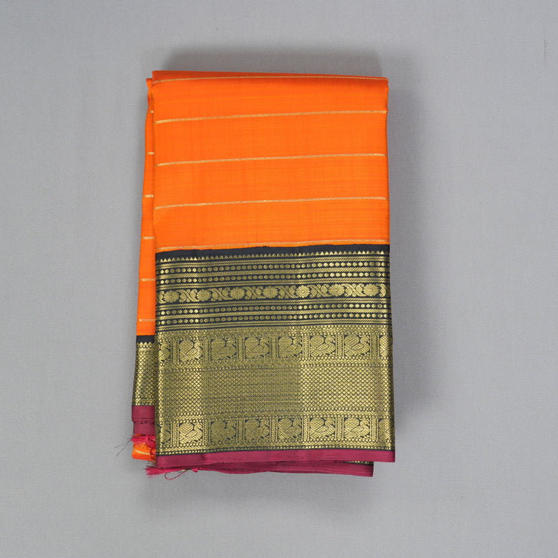 Hayagrivas Handloom Orange Kanjivaram Silk Saree with Karum Neelam Border KBF343E17-1
