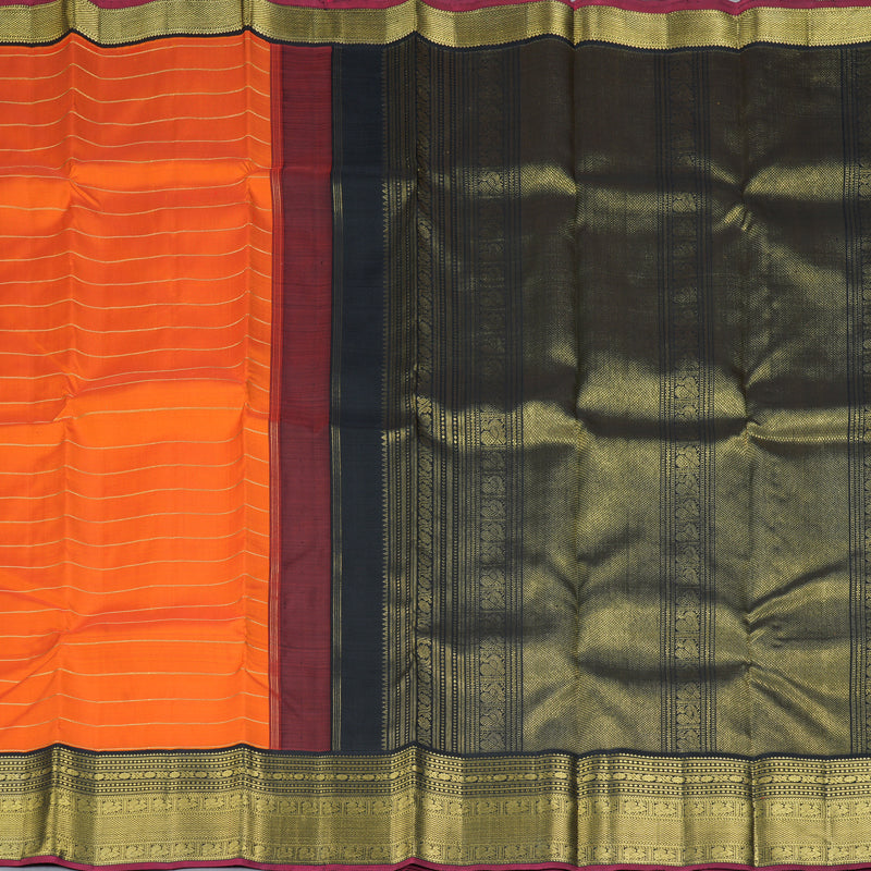 Hayagrivas Handloom Orange Kanjivaram Silk Saree with Karum Neelam Border KBF343E17-1