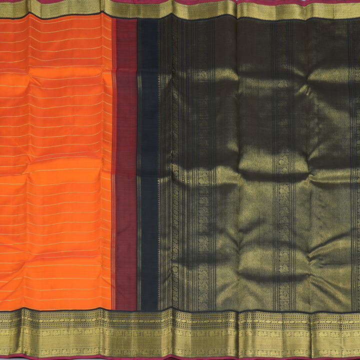 Hayagrivas Handloom Orange Kanjivaram Silk Saree with Karum Neelam Border KBF343E17-1