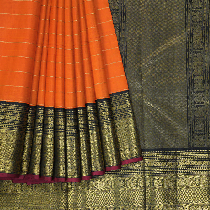 Hayagrivas Handloom Orange Kanjivaram Silk Saree with Karum Neelam Border KBF343E17-1