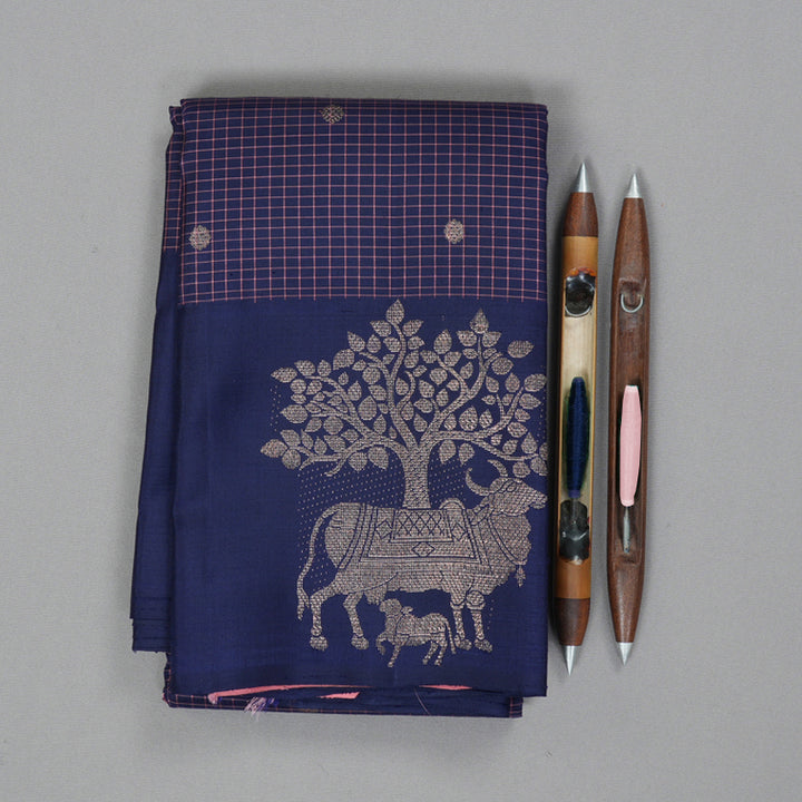 Hayagrivas Handloom Navy Blue Kanjivaram Silk Saree KBF343E2-1