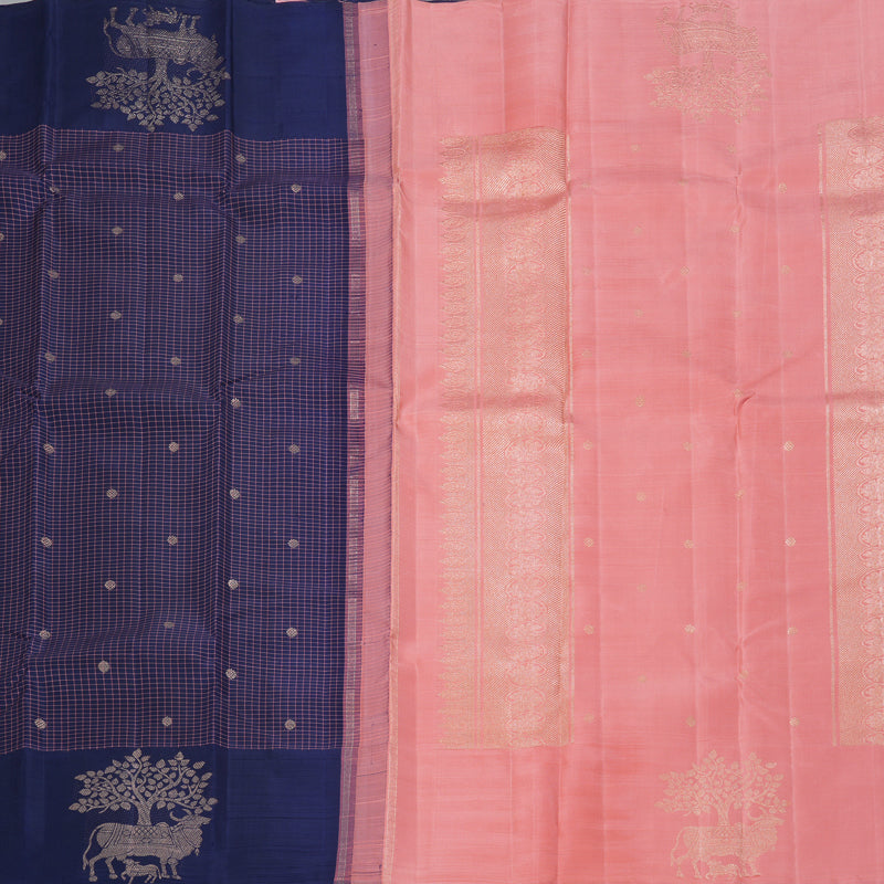Hayagrivas Handloom Navy Blue Kanjivaram Silk Saree KBF343E2-1