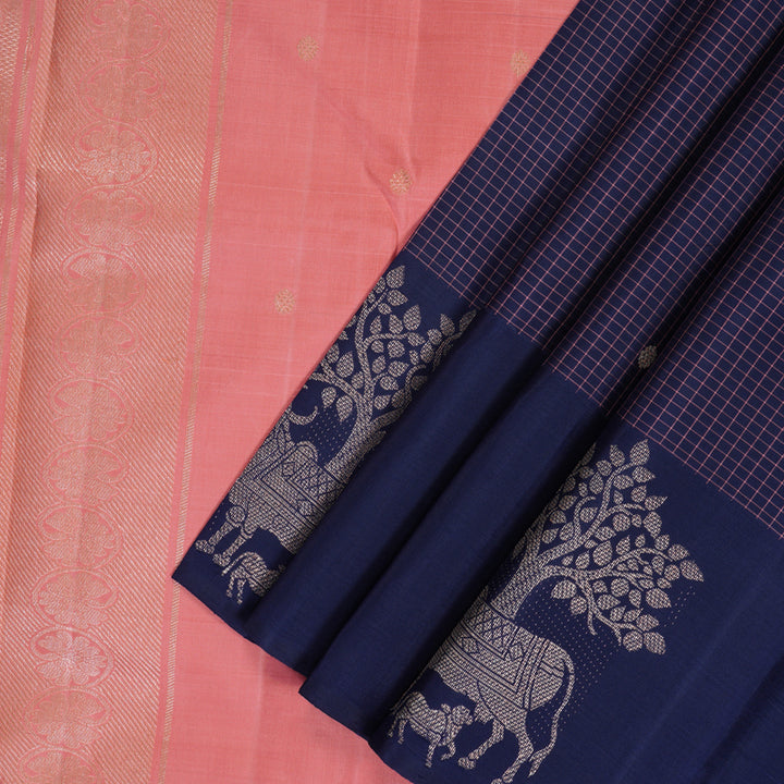 Hayagrivas Handloom Navy Blue Kanjivaram Silk Saree KBF343E2-1