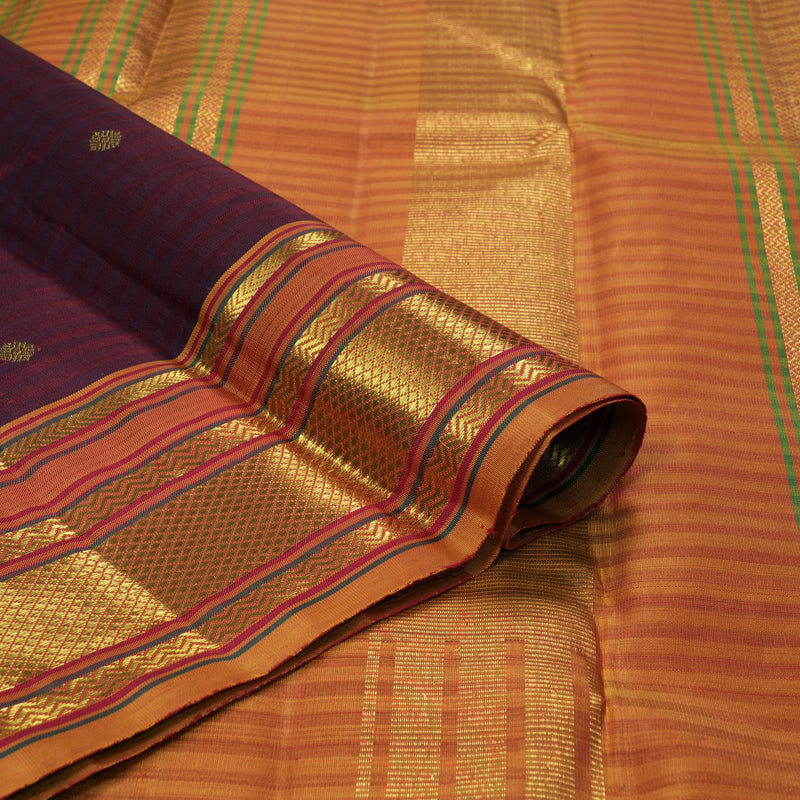Hayagrivas Handloom Wine Maroon Kanjivaram Silk Saree with Sunset Orange Border KBF343E5-1