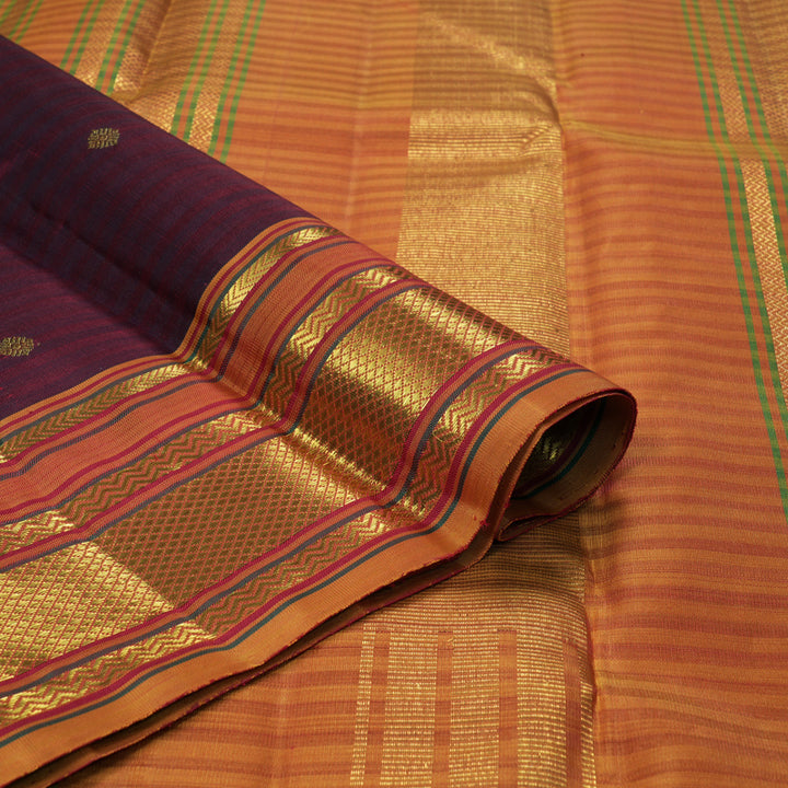 Hayagrivas Handloom Wine Maroon Kanjivaram Silk Saree with Sunset Orange Border KBF343E5-1