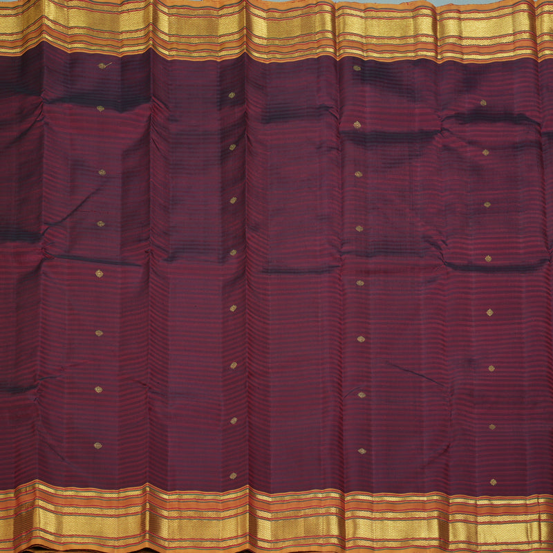 Hayagrivas Handloom Wine Maroon Kanjivaram Silk Saree with Sunset Orange Border KBF343E5-1