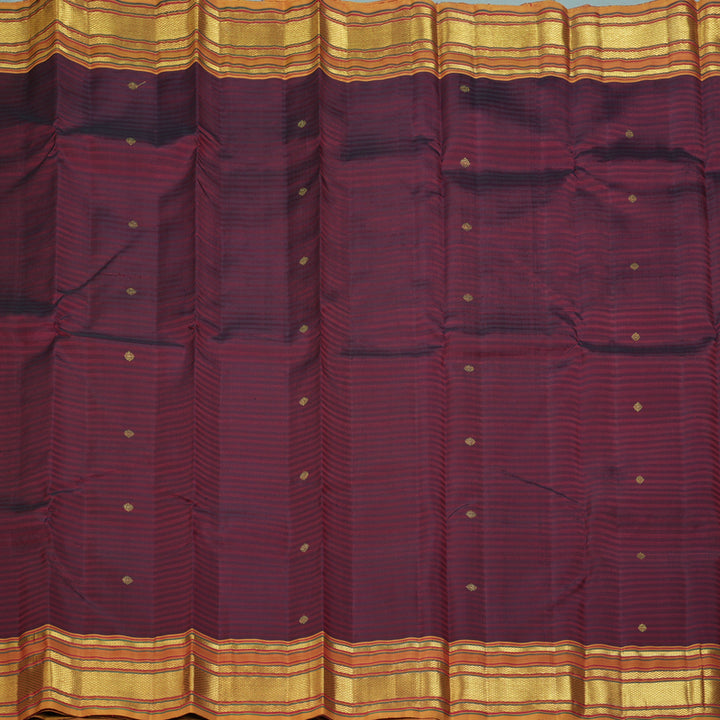Hayagrivas Handloom Wine Maroon Kanjivaram Silk Saree with Sunset Orange Border KBF343E5-1